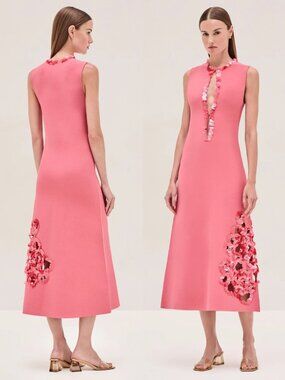 Alexis Obarra Midi Dress Dahlia Pink Sequin Knit Cut Out Size‎ S NWT